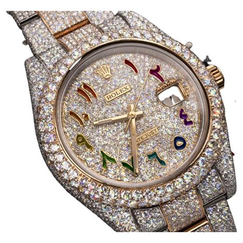 iced out arabic dial rolex|Rolex arabic numerals price.